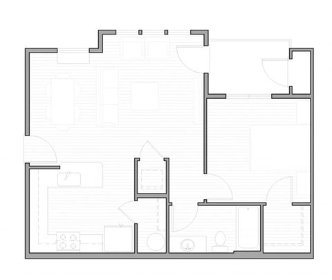 Floor plan for 1 bed, 1 bath, 630 sqft